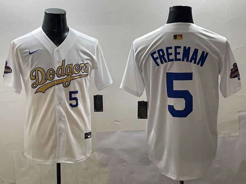 Men Los Angeles Dodgers #5 Freeman White Champion gold character 2025 Nike MLB Jersey style 33115
